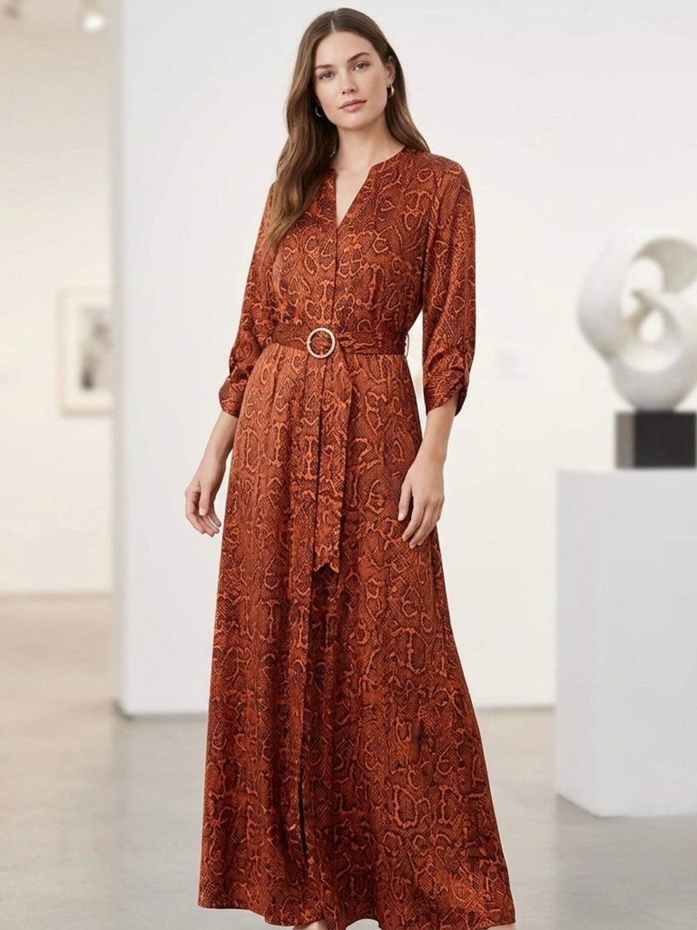 NWT I.N.C. International Concepts Snake Skin Print Belted Maxi Dress Size 0